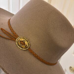 maurices Beige Panama Felt Hat with Wrapped Metal Braided Bolo